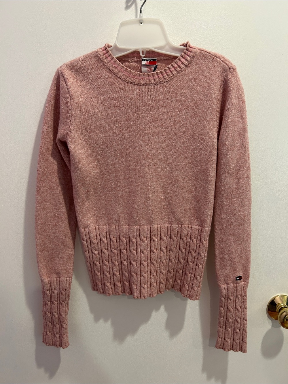 Vintage Tommy Hilfiger Blush Pink Cable-Detail Crewneck Sweater